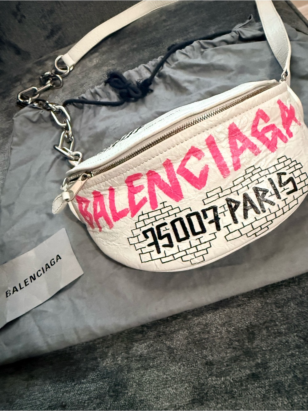 Balenciaga White Leather Crossbody Graffiti Belt Bag